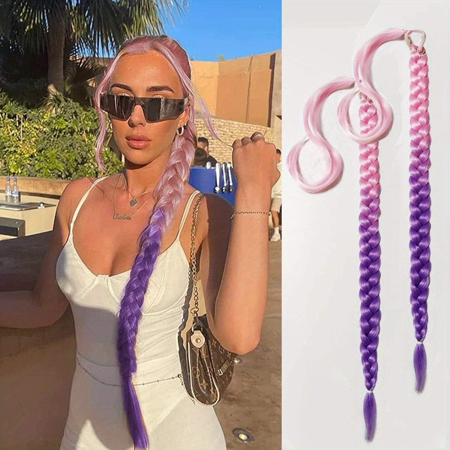 2PC 76.2 cm Long Braided Ponytail Extension - Soft, Natural-Looking, DIY Wrap Around Hair Piece with Hair Tie - Straight, Synthetic Hair for Women and Girls