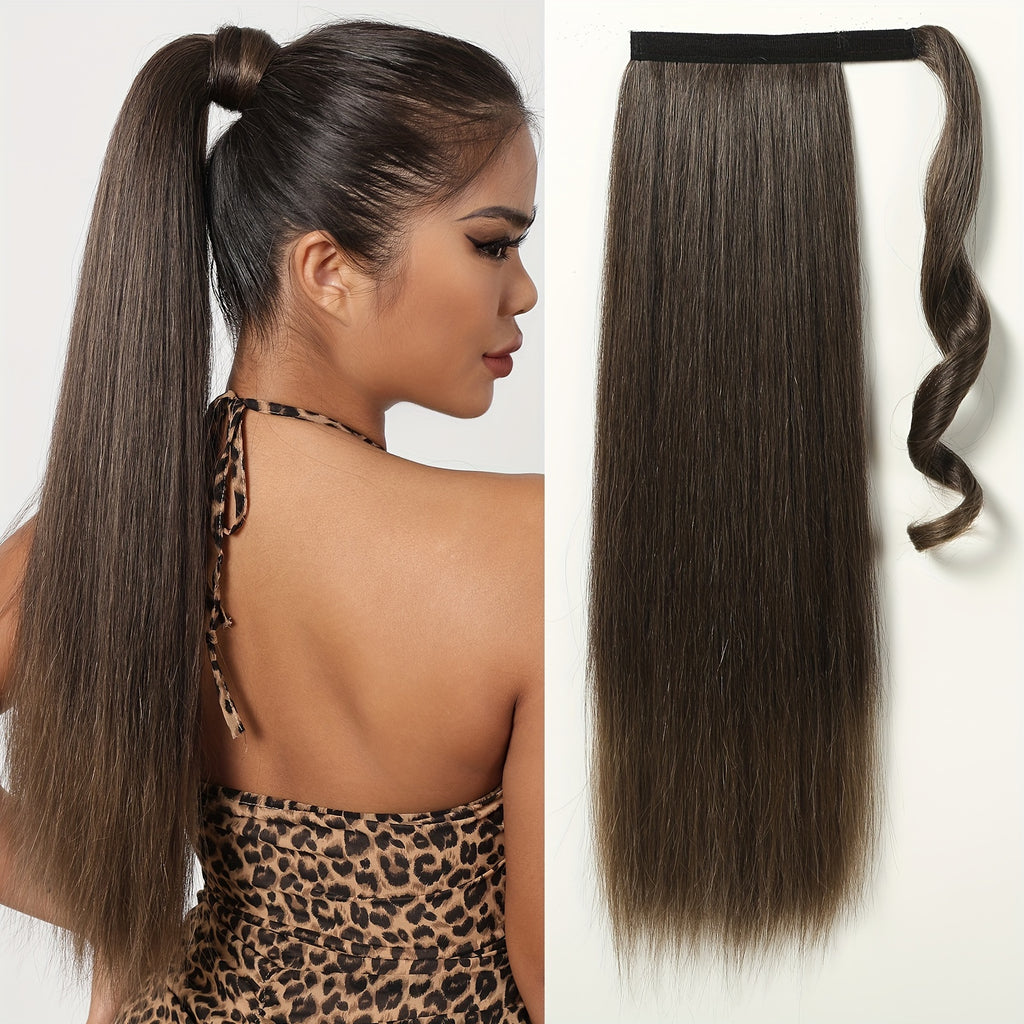 16 Inch Straight Ponytail Hair Extension, 90g Synthetic Clip-In Long Hair Wrap with Magic Drawstring, Versatile for All Women - Haircube, Hair Accessories Suitable for Birthday Party, Wedding Reception Mother's day gift for mom mother