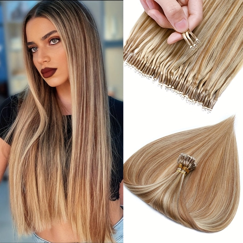 50 Strands Nano Ring Beads 100% Remy Human Hair Extensions 50G/Pack Thick Natural Smooth Remy Hair Full Head Balayage Highlight Blonde Any Color Halloween