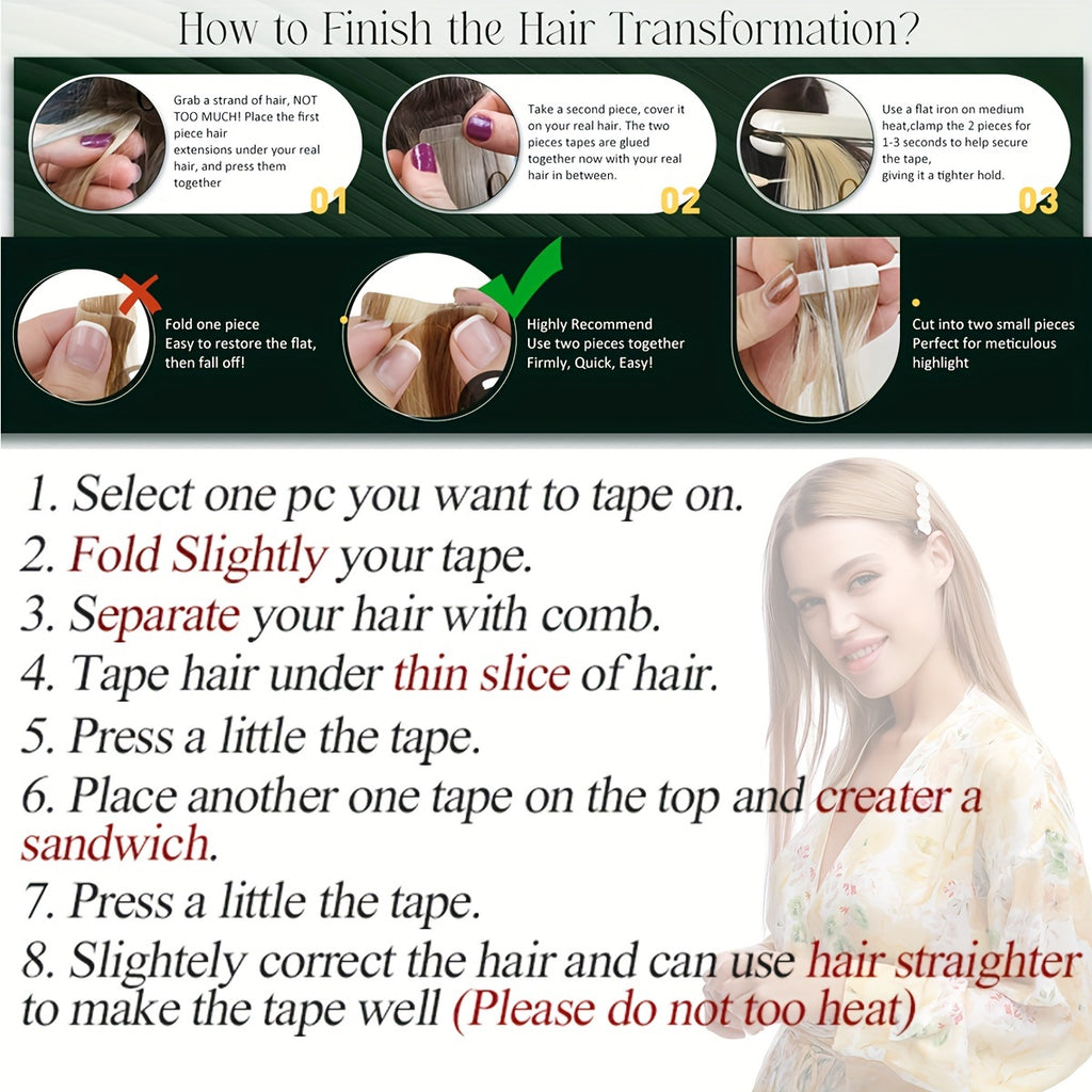 BENEHAIR Tape In Hair Extensions Human Hair Real Human Hair Tape In Extensions Straight Highlight 100% Remy Seamless Human Hair Extensions For Women 30.48-60.96 cm 25g/pack 10pcs Skin Weft