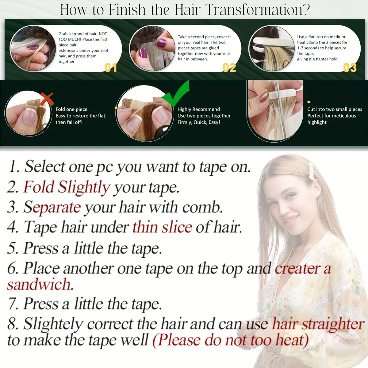 BENEHAIR Tape In Hair Extensions Human Hair Real Human Hair Tape In Extensions Straight Highlight 100% Remy Seamless Human Hair Extensions For Women 30.48-60.96 cm 25g/pack 10pcs Skin Weft