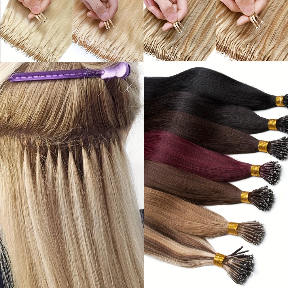 35g 50pcs Nano Rings Human Hair Extensions Micro Links Hair Nano Bead Prebonded Straight Blonde Hair 0.7g/strand