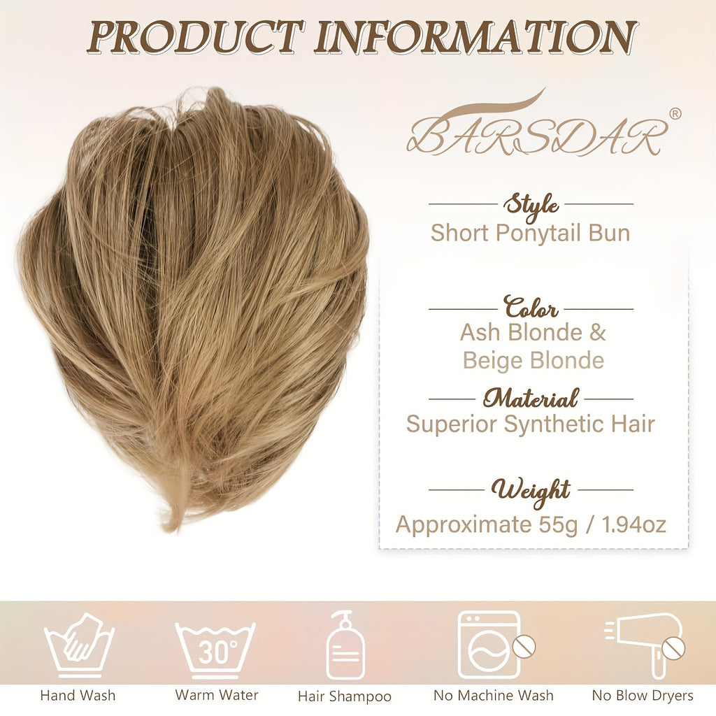 [BARSDAR Hair Bun Extension] BARSDAR Straight Synthetic Hair Bun Ponytail Extension | Fully Short Ponytail Bun Extensions | Elastic Scrunchie Hair Accessories For Women