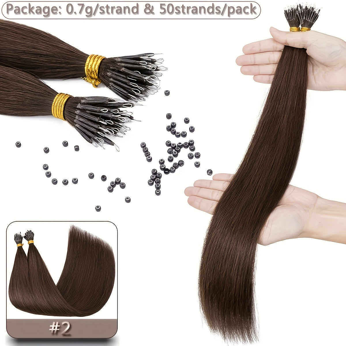 35g 50pcs Nano Rings Human Hair Extensions Micro Links Hair Nano Bead Prebonded Straight Blonde Hair 0.7g/strand
