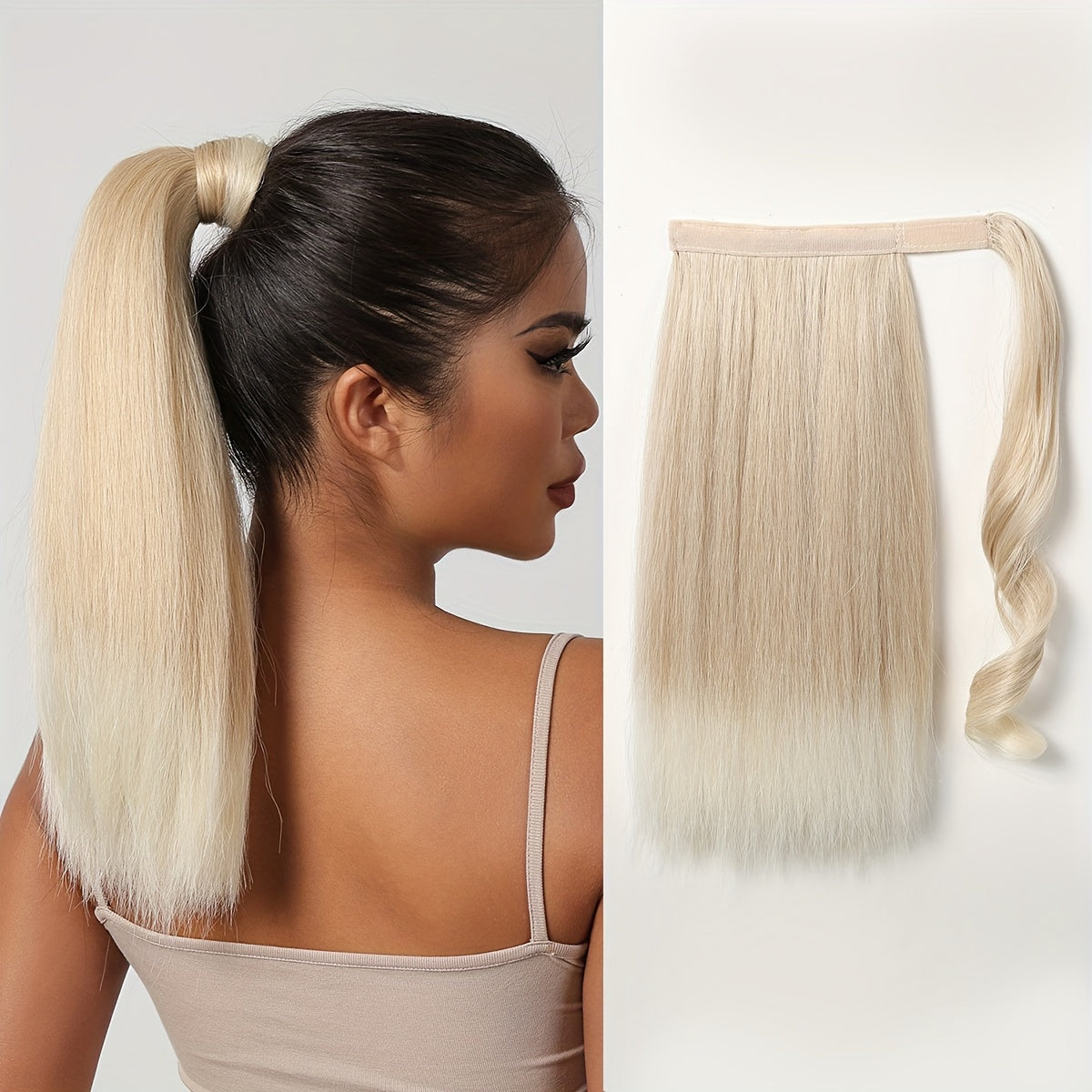 [16" Synthetic Ponytail] Haircube 16 Inch Straight Ponytail Hair Extension | 90g Synthetic Clip-In Long Hair Wrap with Magic Drawstring | Versatile for All Women, Suitable for Birthday Party, Wedding Reception, Mother's day gift