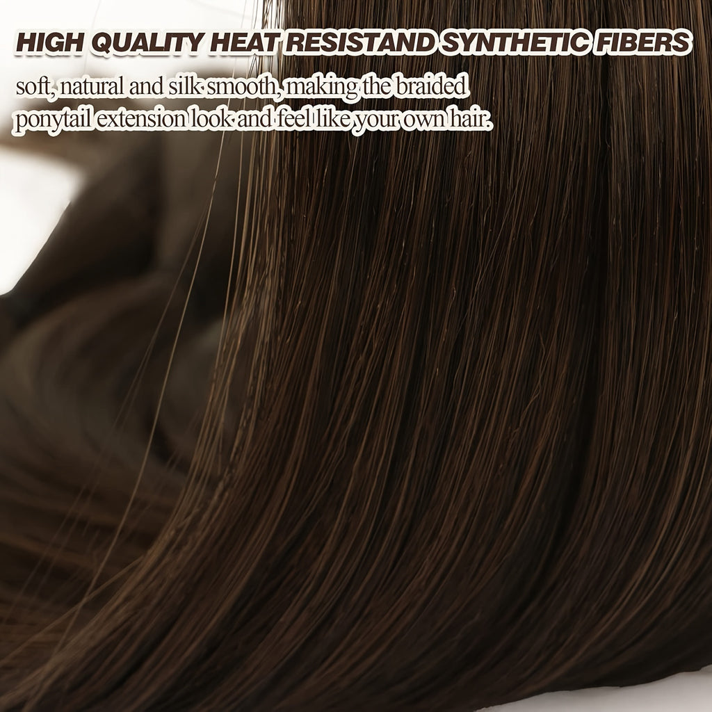 2PC 76.2 cm Long Braided Ponytail Extension - Soft, Natural-Looking, DIY Wrap Around Hair Piece with Hair Tie - Straight, Synthetic Hair for Women and Girls