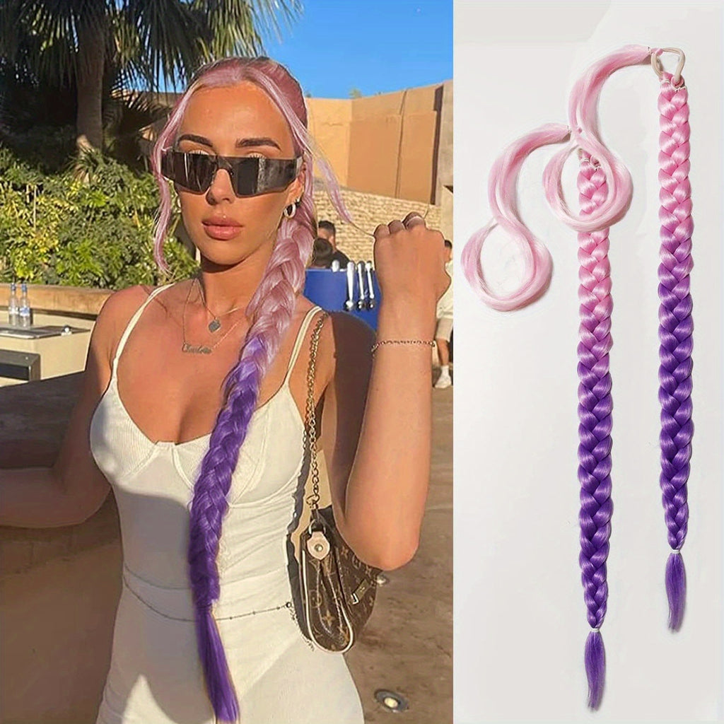 2PC 76.2 cm Long Braided Ponytail Extension - Soft, Natural-Looking, DIY Wrap Around Hair Piece with Hair Tie - Straight, Synthetic Hair for Women and Girls