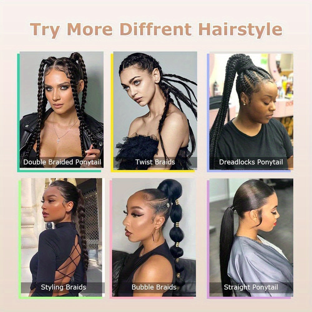 2PC 76.2 cm Long Braided Ponytail Extension - Soft, Natural-Looking, DIY Wrap Around Hair Piece with Hair Tie - Straight, Synthetic Hair for Women and Girls