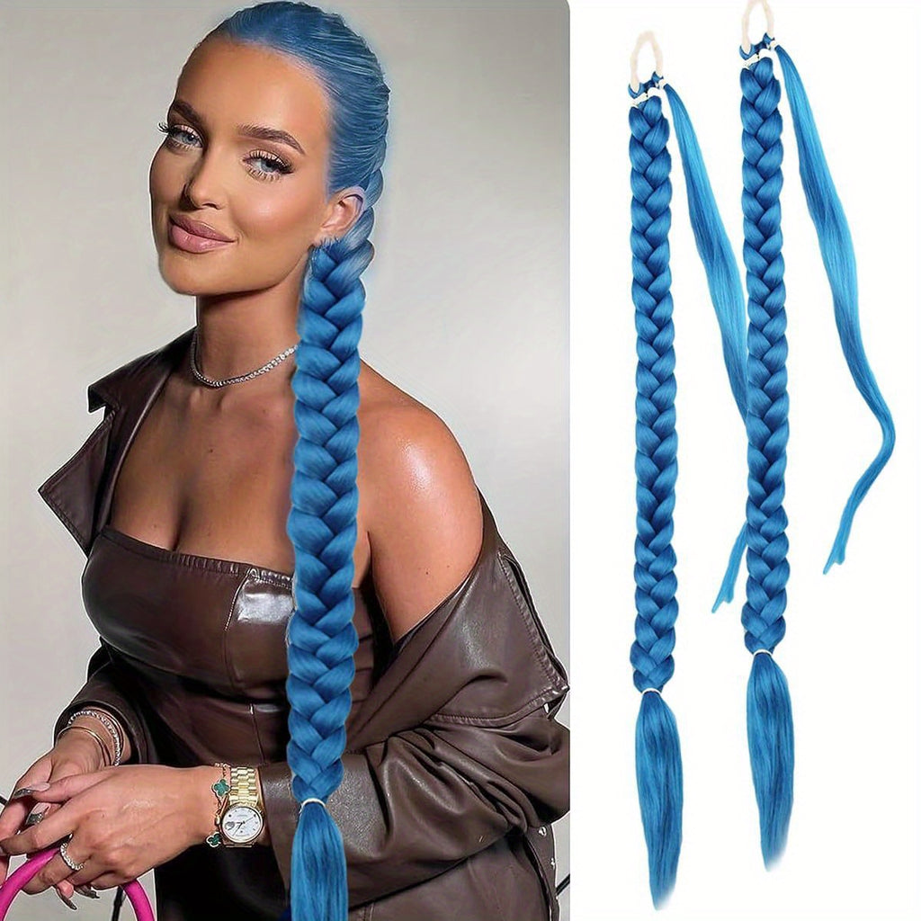 2PC 76.2 cm Long Braided Ponytail Extension - Soft, Natural-Looking, DIY Wrap Around Hair Piece with Hair Tie - Straight, Synthetic Hair for Women and Girls
