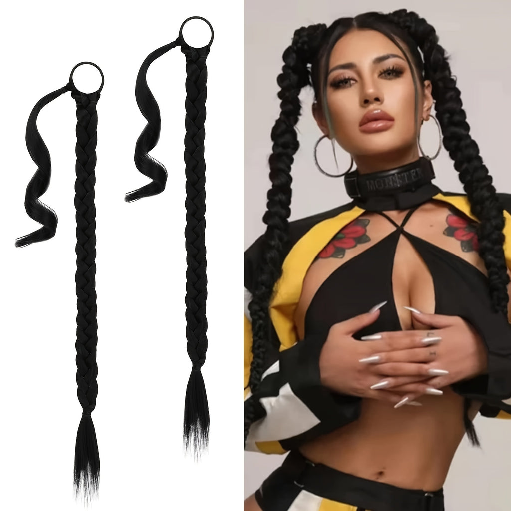 2PC 76.2 cm Long Braided Ponytail Extension - Soft, Natural-Looking, DIY Wrap Around Hair Piece with Hair Tie - Straight, Synthetic Hair for Women and Girls