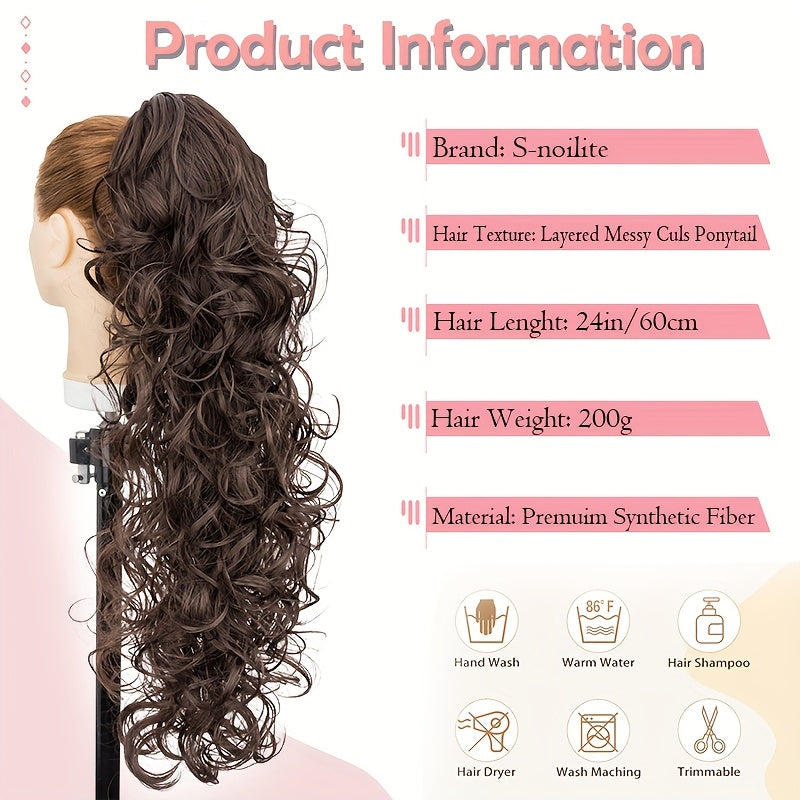 60.96cm Ponytail Extensions Claw Long Thick Wavy Curly Claw Clip In Pony Tails Hairpiece Soft Natural Looking Synthetic Hairpiece For Women