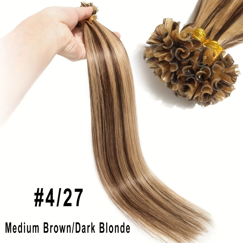 50Stramds/pack 30G Natural Human Hair Extensions Hot Fusion U Tip40.64-55.88 cm Straight Smooth Texture for Women - Natural Look, Adds Length, Multi-Ethnic Friendly, Easy to Attach, Hair Accesories Hair Enhancement for Daily Life, Wedding, Festival.