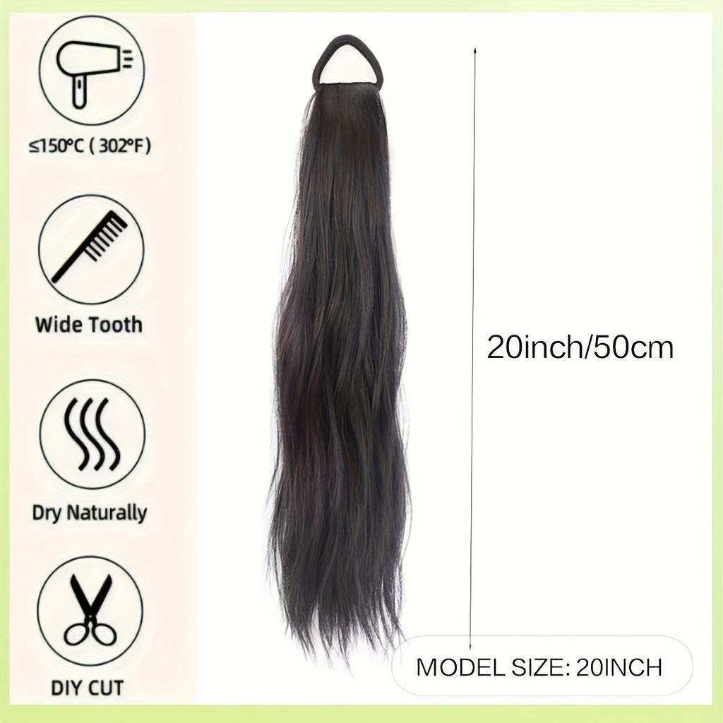 Elegant 2-Pack Women'S Tie-In Ponytail Extensions, Versatile Synthetic Long Hair, Natural Looking Slightly Curly, High Elasticity Loop, All Ages Fit, Multiple Styling Options - 20-Inch Hairpiece