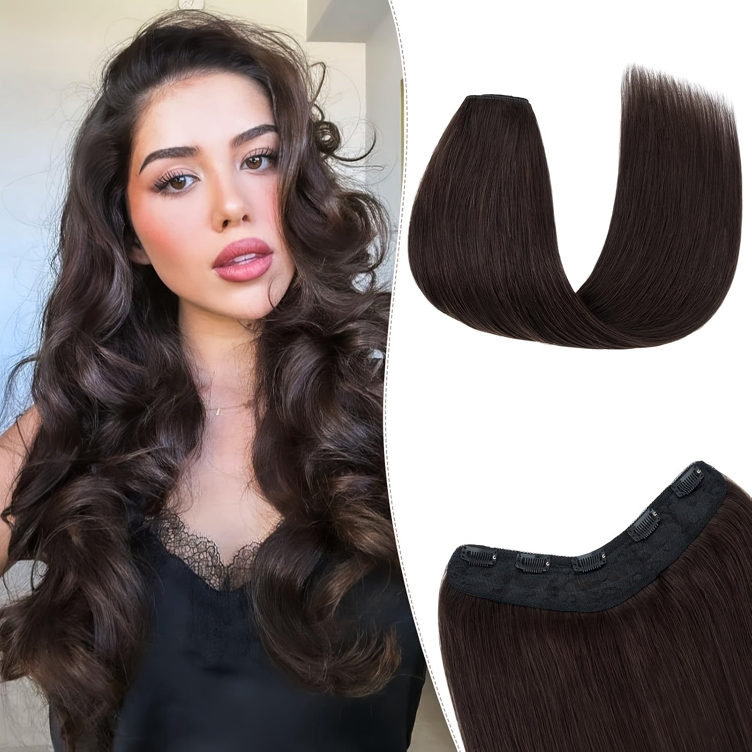 V Shape Clip Hair Extensions Human Hair 30.48-55.88 cm Ombre Sandy Blonde to Caramel Blonde Highlight One Hairpiece Clip In Hair Extension Human Hair with Seamless Weft Silky Straight for Women