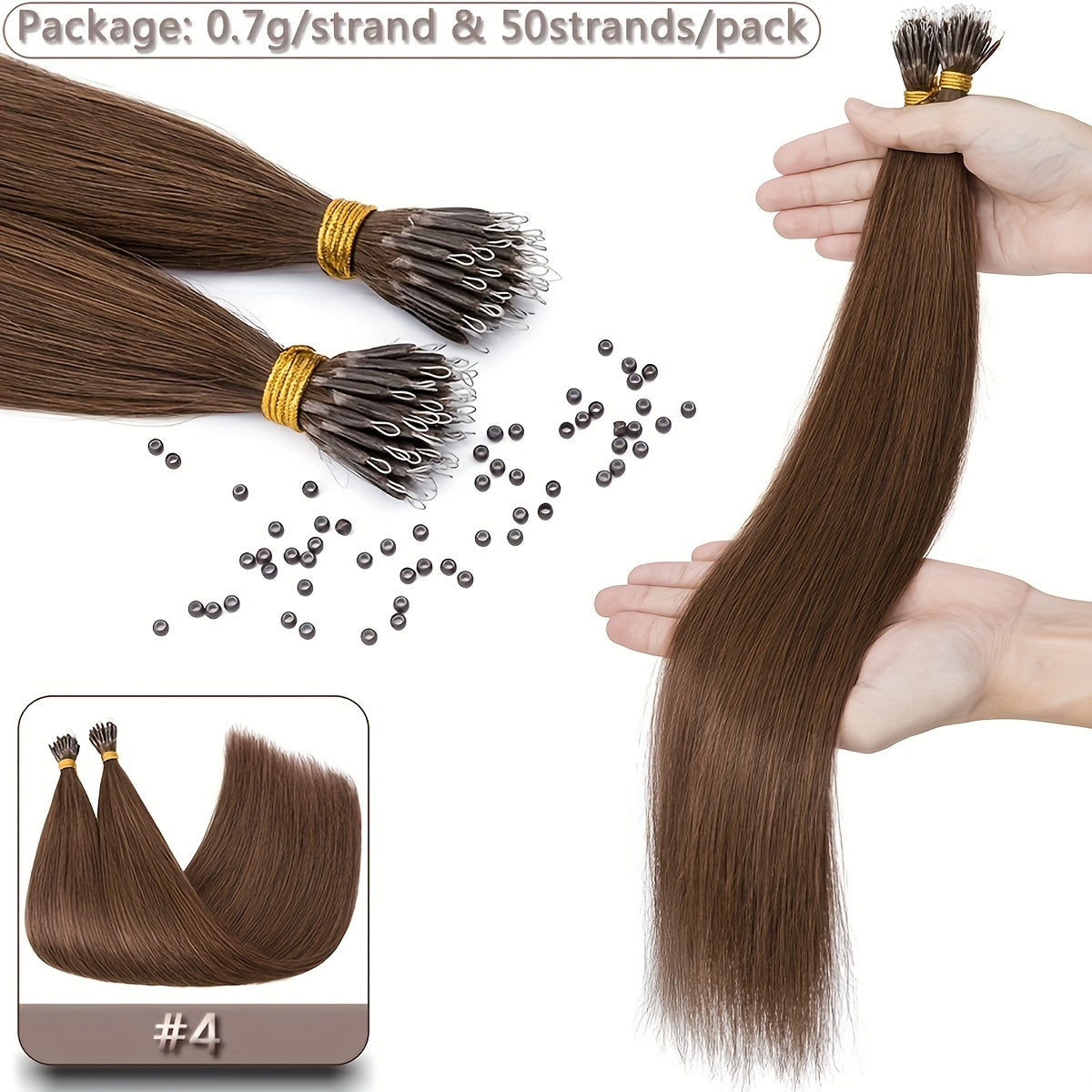 35g 50pcs Nano Rings Human Hair Extensions Micro Links Hair Nano Bead Prebonded Straight Blonde Hair 0.7g/strand