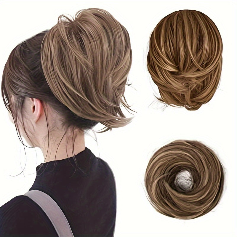 [BARSDAR Hair Bun Extension] BARSDAR Straight Synthetic Hair Bun Ponytail Extension | Fully Short Ponytail Bun Extensions | Elastic Scrunchie Hair Accessories For Women