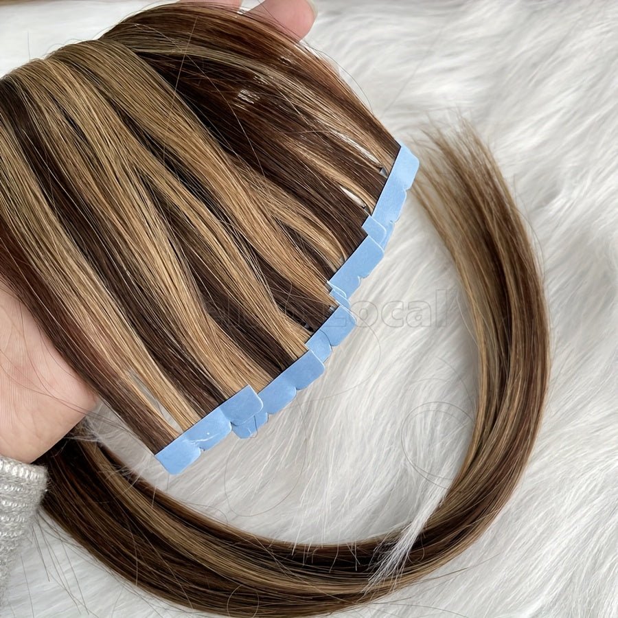P4-27# Mini Tape In Hair Extensions Balayage Brown Micro Seamless Invisible Tape Human Hair For Women 30.48-50.8 cm