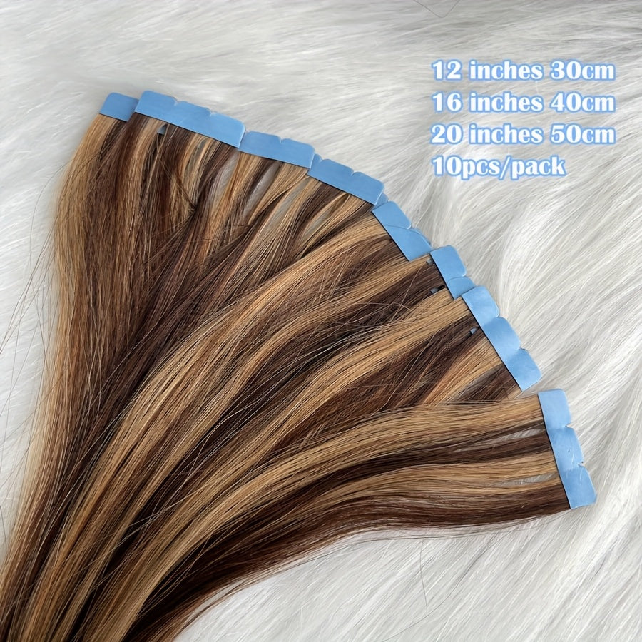 P4-27# Mini Tape In Hair Extensions Balayage Brown Micro Seamless Invisible Tape Human Hair For Women 30.48-50.8 cm