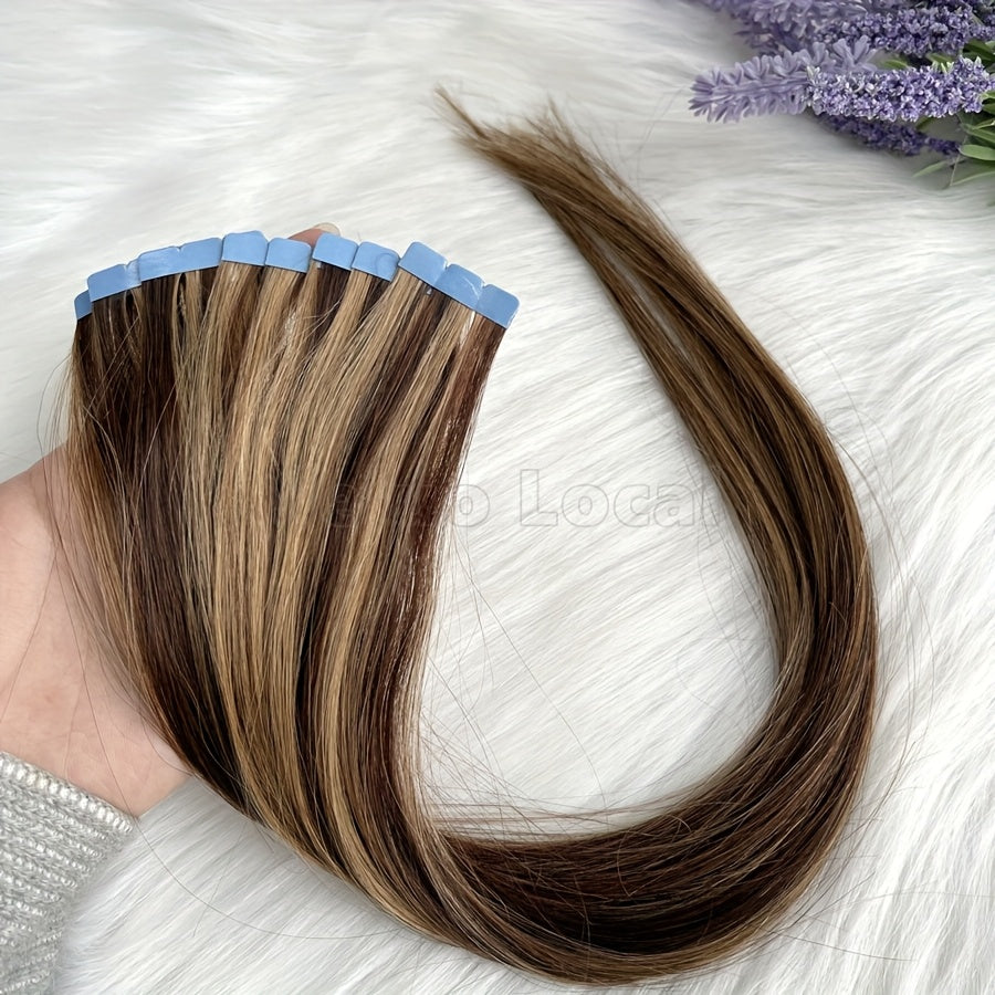 P4-27# Mini Tape In Hair Extensions Balayage Brown Micro Seamless Invisible Tape Human Hair For Women 30.48-50.8 cm