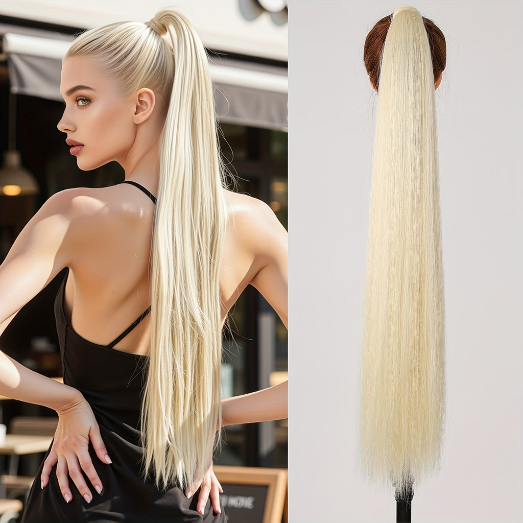 16 Inch Straight Ponytail Hair Extension, 90g Synthetic Clip-In Long Hair Wrap with Magic Drawstring, Versatile for All Women - Haircube, Hair Accessories Suitable for Birthday Party, Wedding Reception Mother's day gift for mom mother