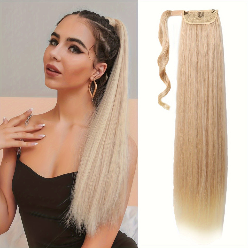 16 Inch Straight Ponytail Hair Extension, 90g Synthetic Clip-In Long Hair Wrap with Magic Drawstring, Versatile for All Women - Haircube, Hair Accessories Suitable for Birthday Party, Wedding Reception Mother's day gift for mom mother