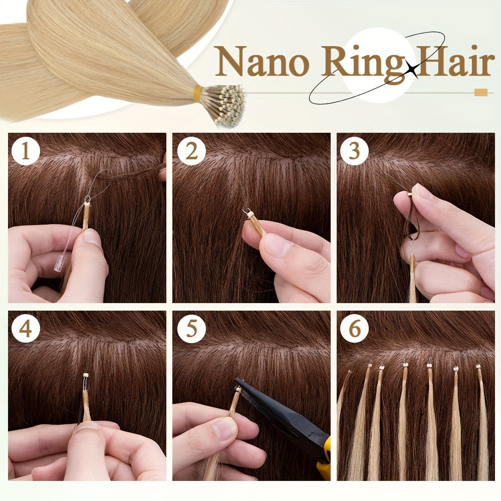 50 Strands Nano Ring Beads 100% Remy Human Hair Extensions 50G/Pack Thick Natural Smooth Remy Hair Full Head Balayage Highlight Blonde Any Color Halloween