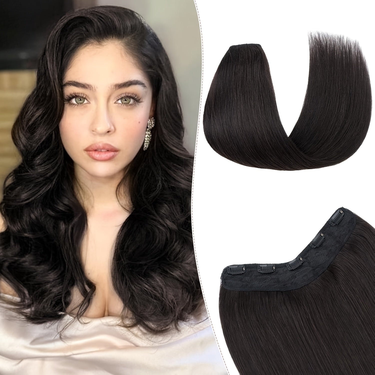 V Shape Clip Hair Extensions Human Hair 30.48-55.88 cm Ombre Sandy Blonde to Caramel Blonde Highlight One Hairpiece Clip In Hair Extension Human Hair with Seamless Weft Silky Straight for Women