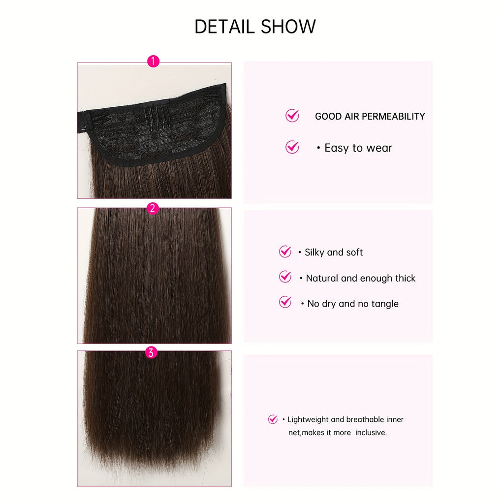 16 Inch Straight Ponytail Hair Extension, 90g Synthetic Clip-In Long Hair Wrap with Magic Drawstring, Versatile for All Women - Haircube, Hair Accessories Suitable for Birthday Party, Wedding Reception Mother's day gift for mom mother