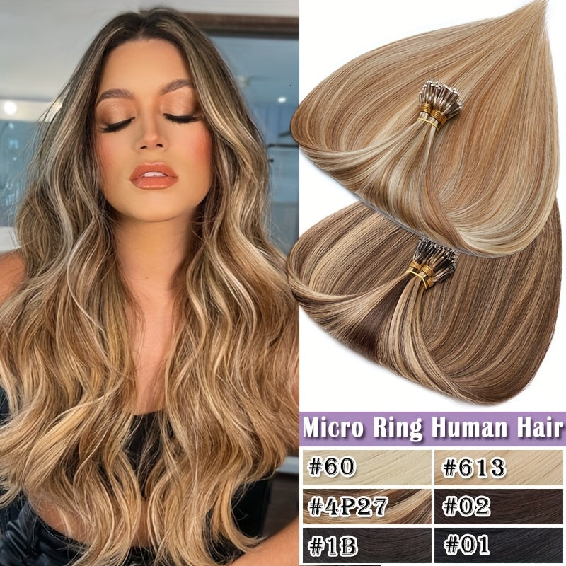 50 Strands Nano Ring Beads 100% Remy Human Hair Extensions 50G/Pack Thick Natural Smooth Remy Hair Full Head Balayage Highlight Blonde Any Color Halloween