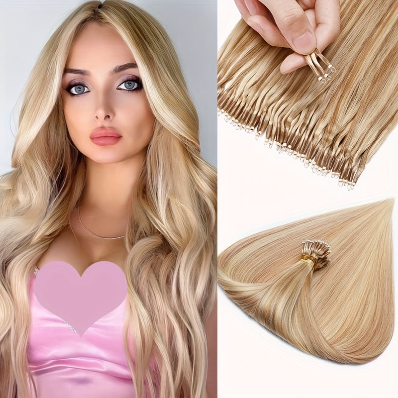 50 Strands Nano Ring Beads 100% Remy Human Hair Extensions 50G/Pack Thick Natural Smooth Remy Hair Full Head Balayage Highlight Blonde Any Color Halloween