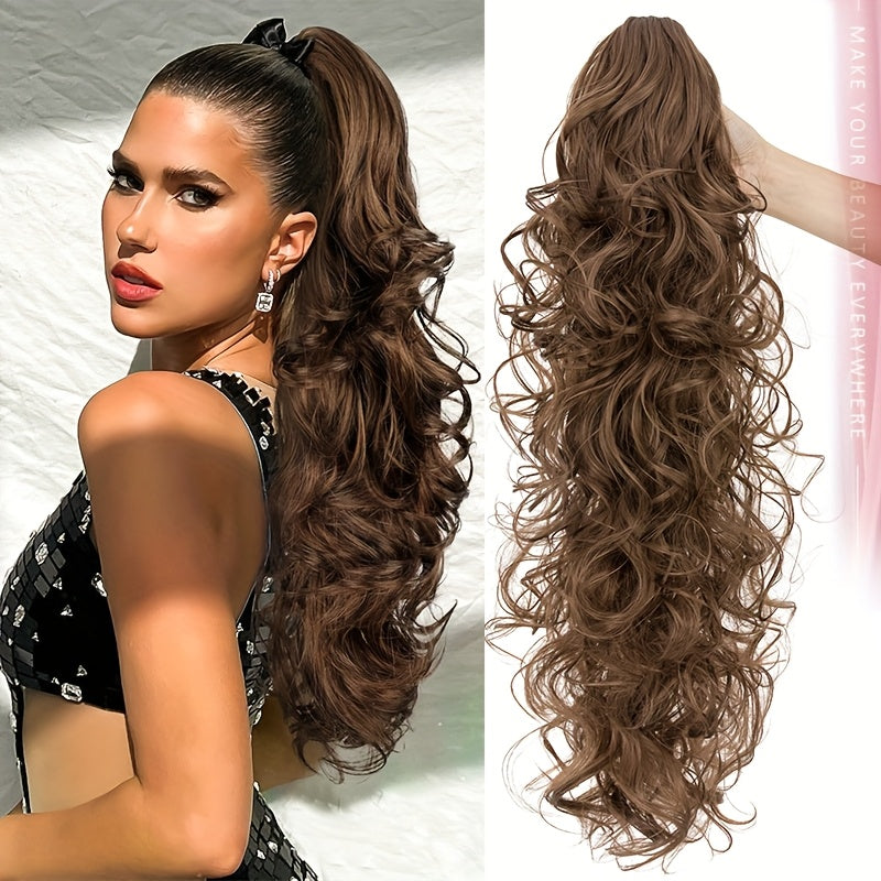 60.96cm Ponytail Extensions Claw Long Thick Wavy Curly Claw Clip In Pony Tails Hairpiece Soft Natural Looking Synthetic Hairpiece For Women