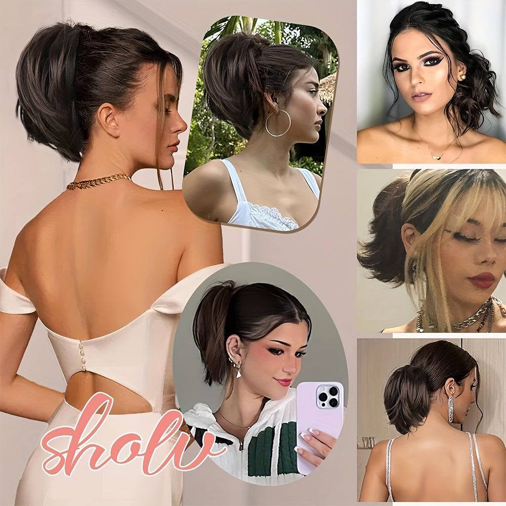 1pc Elegant Women'S Short Ponytail Extension with Claw Clip and Bendable Wires, 25.4cm Straight Hair Messy Bun Fake Hairpiece, DIY Styling Options