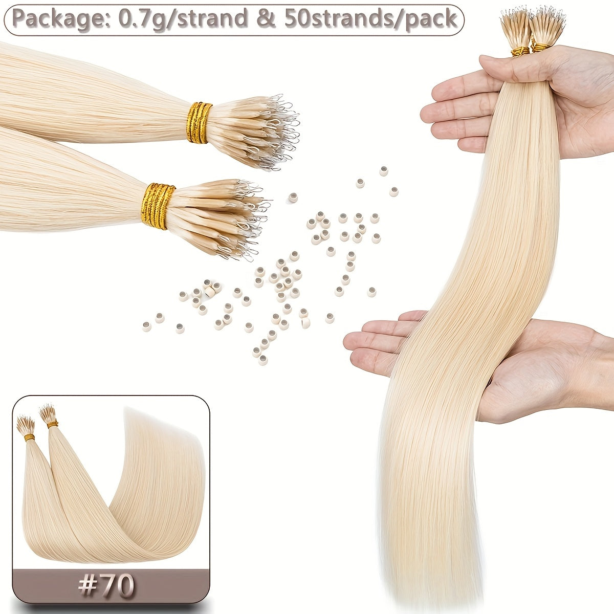 35g 50pcs Nano Rings Human Hair Extensions Micro Links Hair Nano Bead Prebonded Straight Blonde Hair 0.7g/strand
