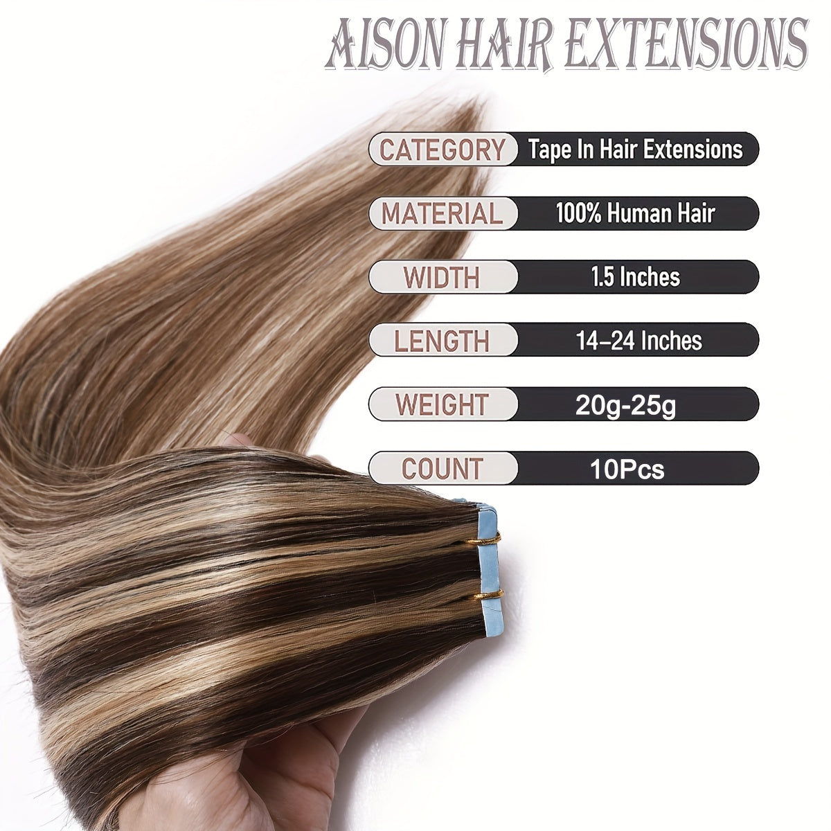 BENEHAIR Tape In Hair Extensions Human Hair Real Human Hair Tape In Extensions Straight Highlight 100% Remy Seamless Human Hair Extensions For Women 30.48-60.96 cm 25g/pack 10pcs Skin Weft