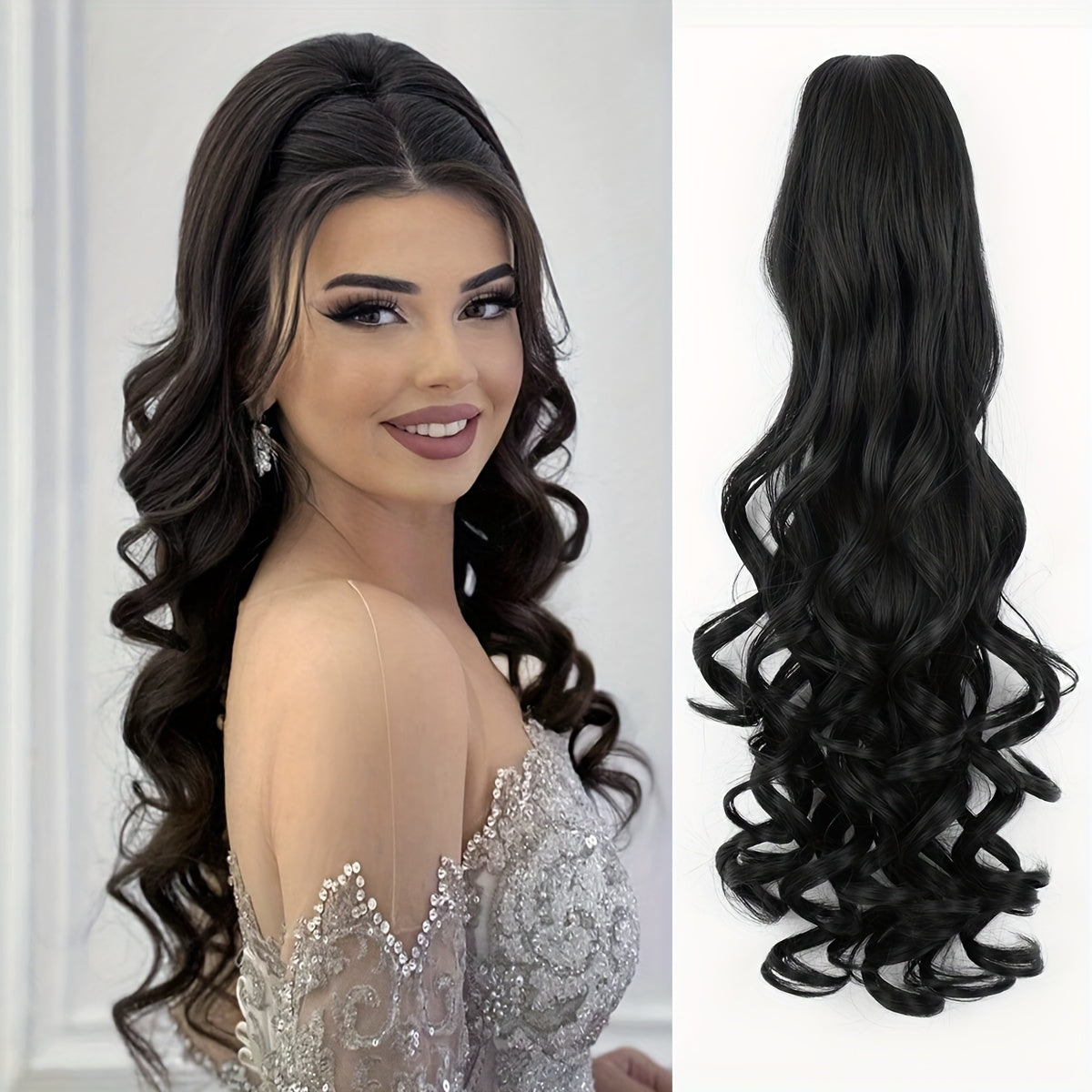 Claw Ponytail Extension Hair Light Brown 55.88 cm Long Water Wave Heat Resistant Fiber Synthetic Ponytail Hairpiece for Girl Women Party Daily Used
