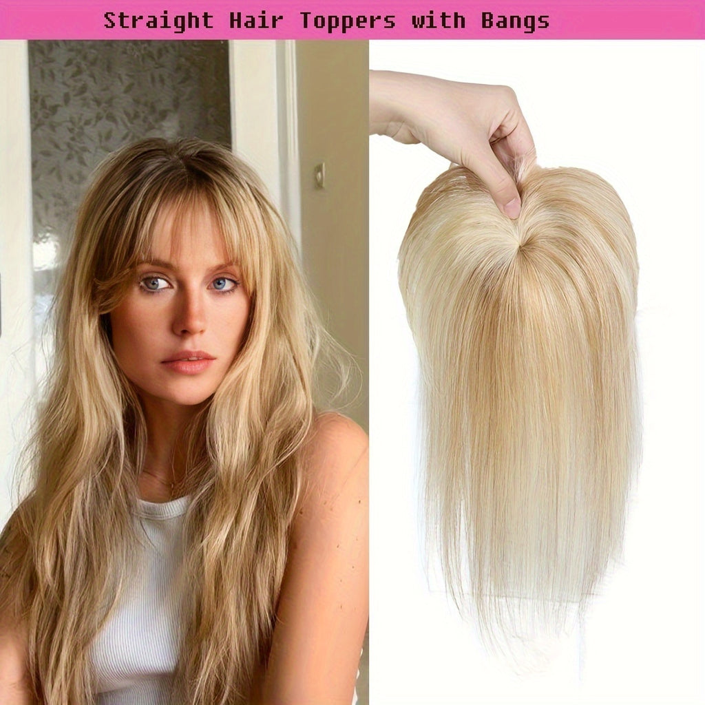 Straight Human Hair, Clip-In Bangs Made from 100% Real Human Hair, Topper with Bangs Hair, Featuring Wispy Styles and a 360° 3D Design. These Hair Extensions are Perfect for Women Looking for Fake Bangs to Wear Daily, O-Shaped Intranet, #12p613 Color