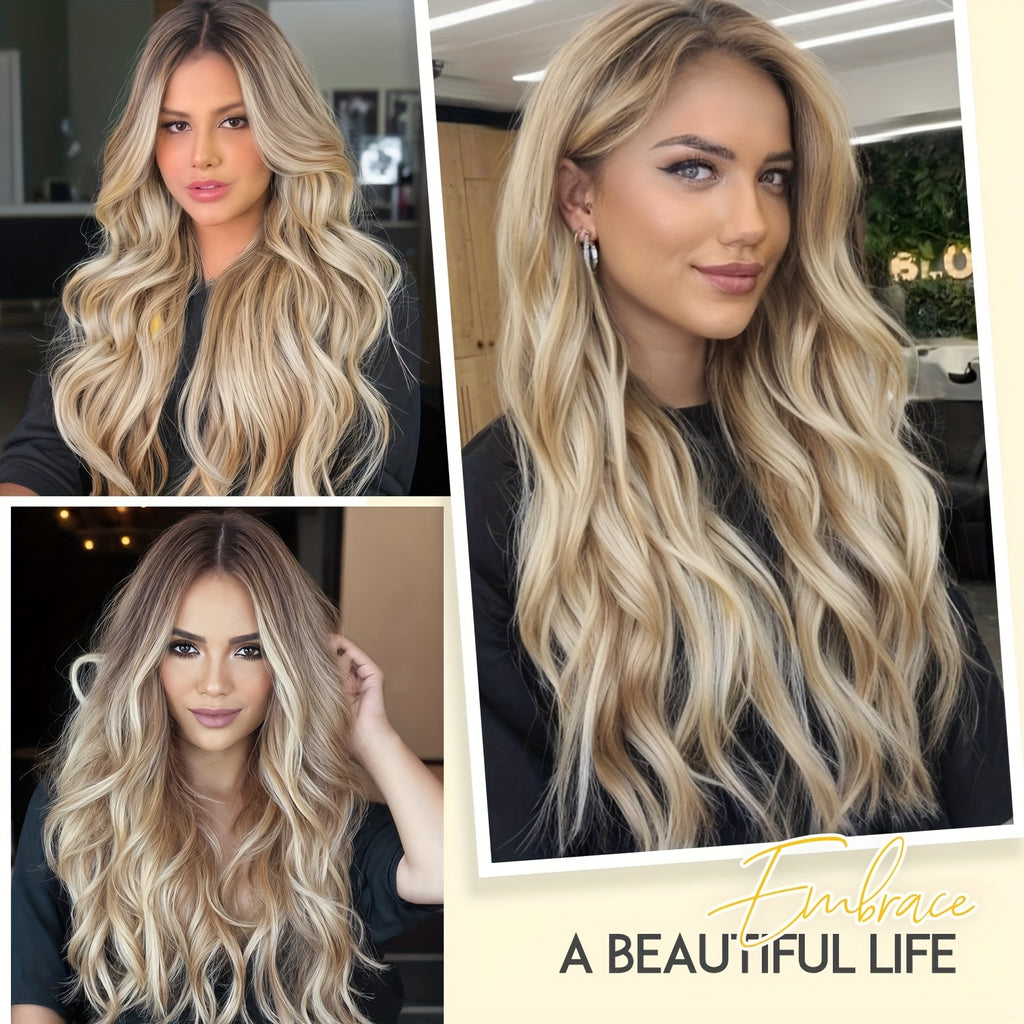 V Shape Clip Hair Extensions Human Hair 30.48-55.88 cm Ombre Sandy Blonde to Caramel Blonde Highlight One Hairpiece Clip In Hair Extension Human Hair with Seamless Weft Silky Straight for Women