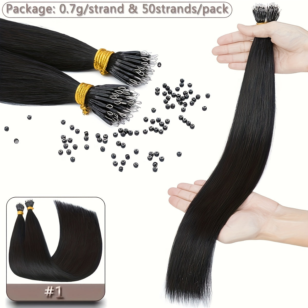 35g 50pcs Nano Rings Human Hair Extensions Micro Links Hair Nano Bead Prebonded Straight Blonde Hair 0.7g/strand