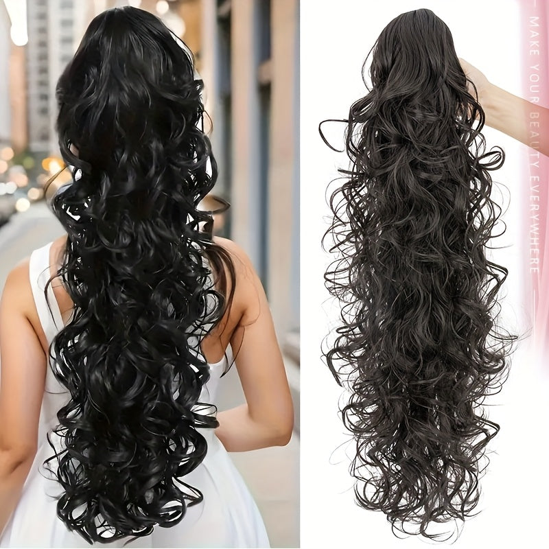 60.96cm Ponytail Extensions Claw Long Thick Wavy Curly Claw Clip In Pony Tails Hairpiece Soft Natural Looking Synthetic Hairpiece For Women