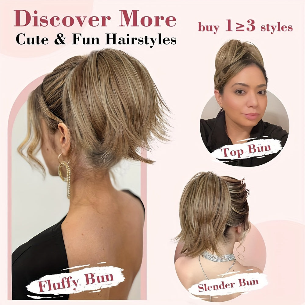 1pc Elegant Women'S Short Ponytail Extension with Claw Clip and Bendable Wires, 25.4cm Straight Hair Messy Bun Fake Hairpiece, DIY Styling Options