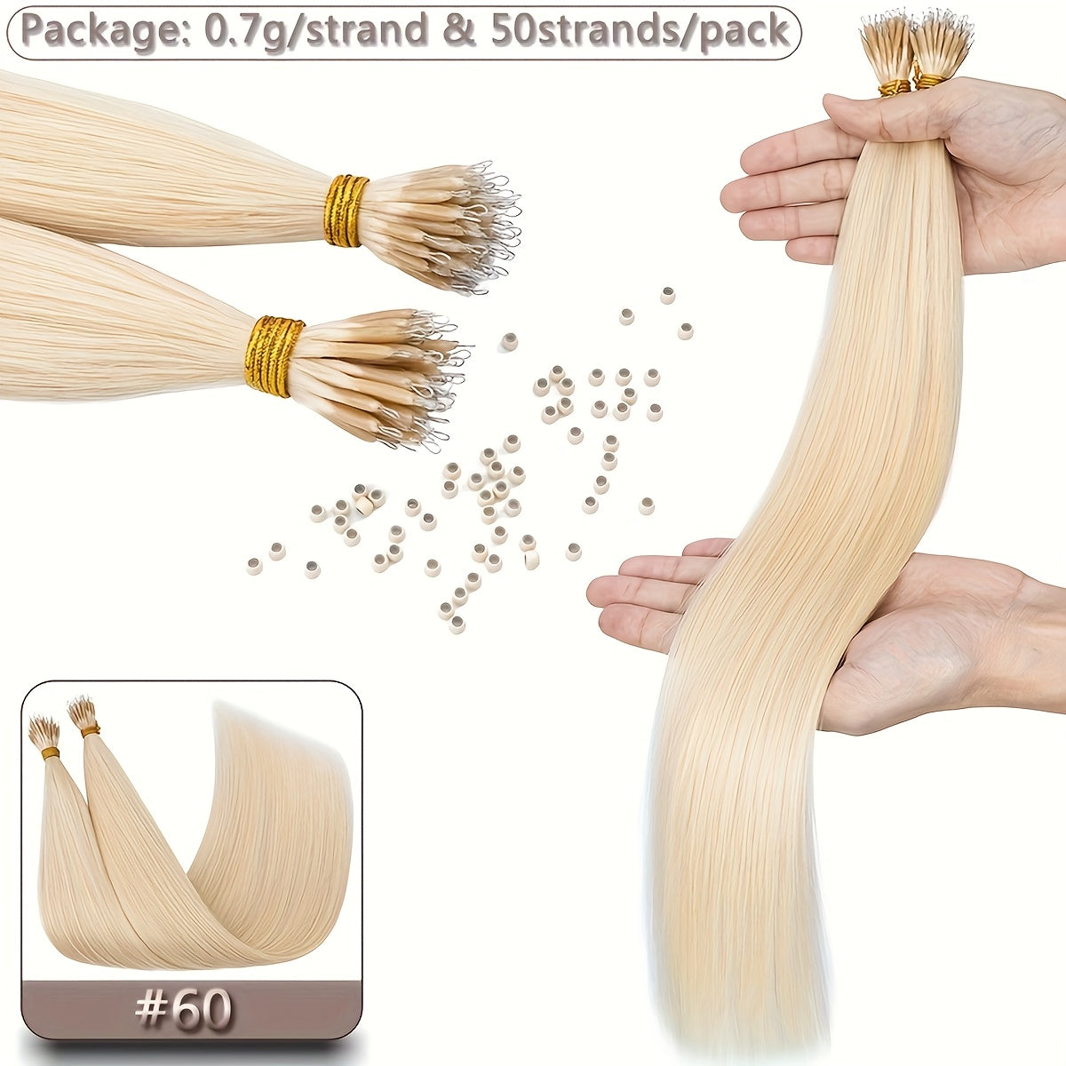 35g 50pcs Nano Rings Human Hair Extensions Micro Links Hair Nano Bead Prebonded Straight Blonde Hair 0.7g/strand