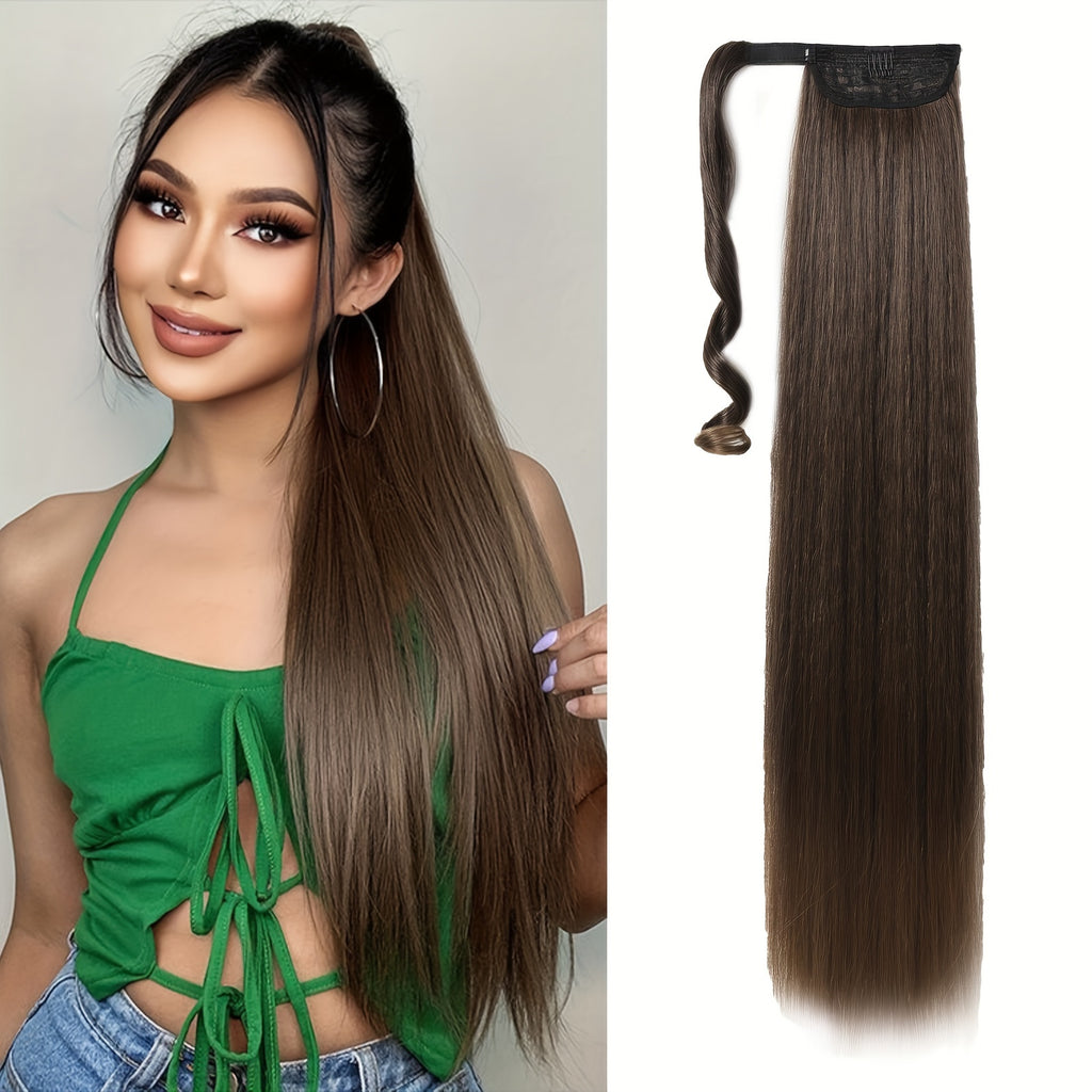 16 Inch Straight Ponytail Hair Extension, 90g Synthetic Clip-In Long Hair Wrap with Magic Drawstring, Versatile for All Women - Haircube, Hair Accessories Suitable for Birthday Party, Wedding Reception Mother's day gift for mom mother