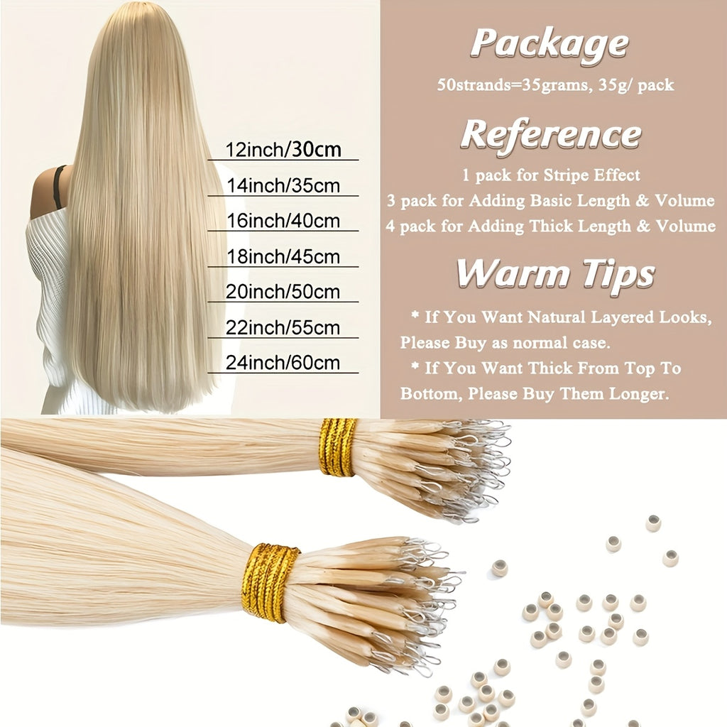 35g 50pcs Nano Rings Human Hair Extensions Micro Links Hair Nano Bead Prebonded Straight Blonde Hair 0.7g/strand