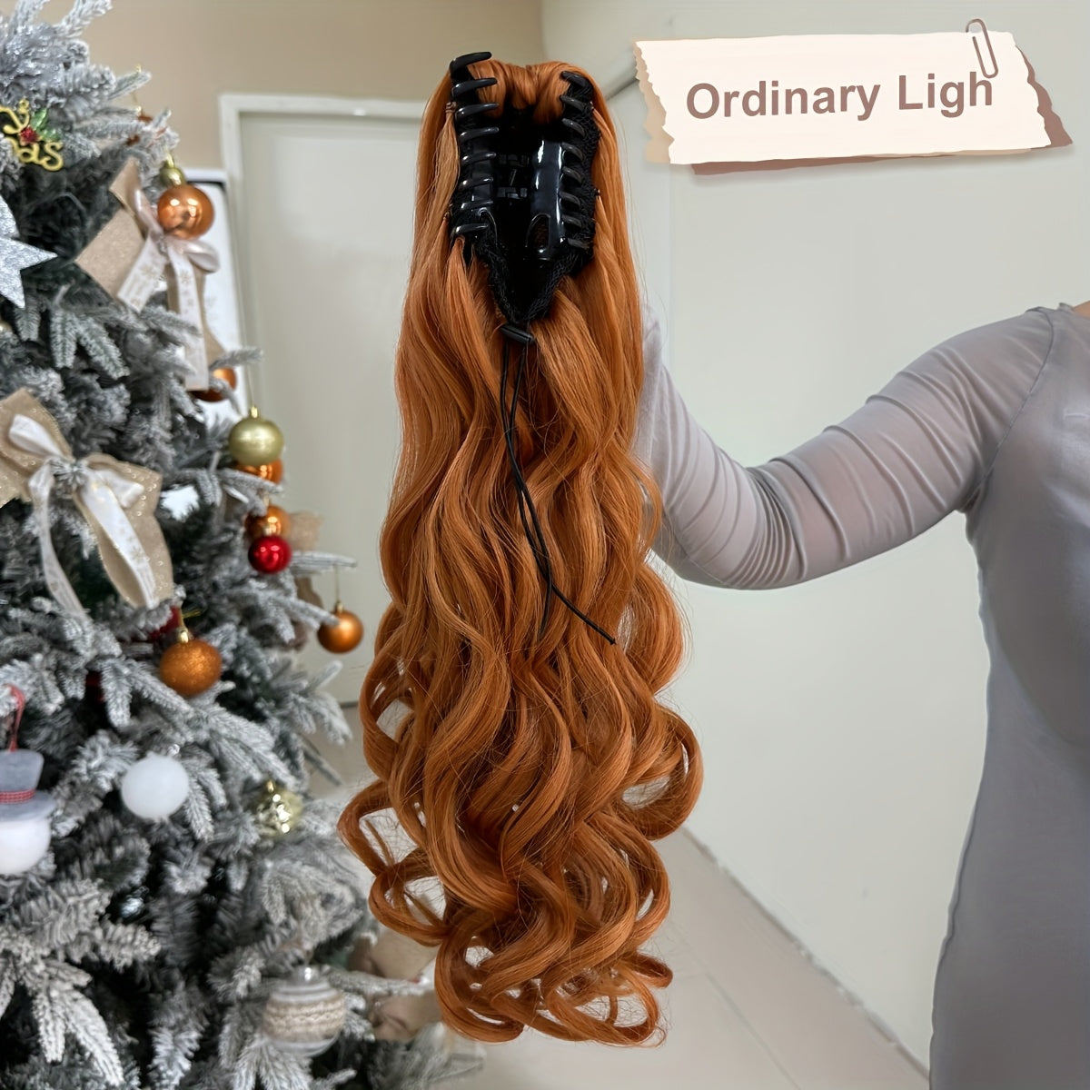 Claw Ponytail Extension Hair Light Brown 55.88 cm Long Water Wave Heat Resistant Fiber Synthetic Ponytail Hairpiece for Girl Women Party Daily Used