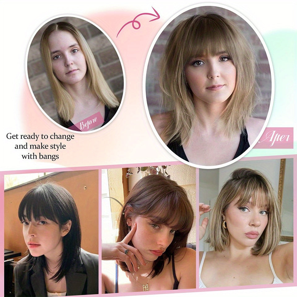 100% Human Hair Clip-In Toppers with Bangs - T-Part Straight Hair Extensions #12P613 Golden Brown & Bleach Blonde for Thin Hair, Daily Use & Special Occasions, Elegant Style for Women of All Ethnicities, Versatile Hairpiece, Secure Clip Attachments