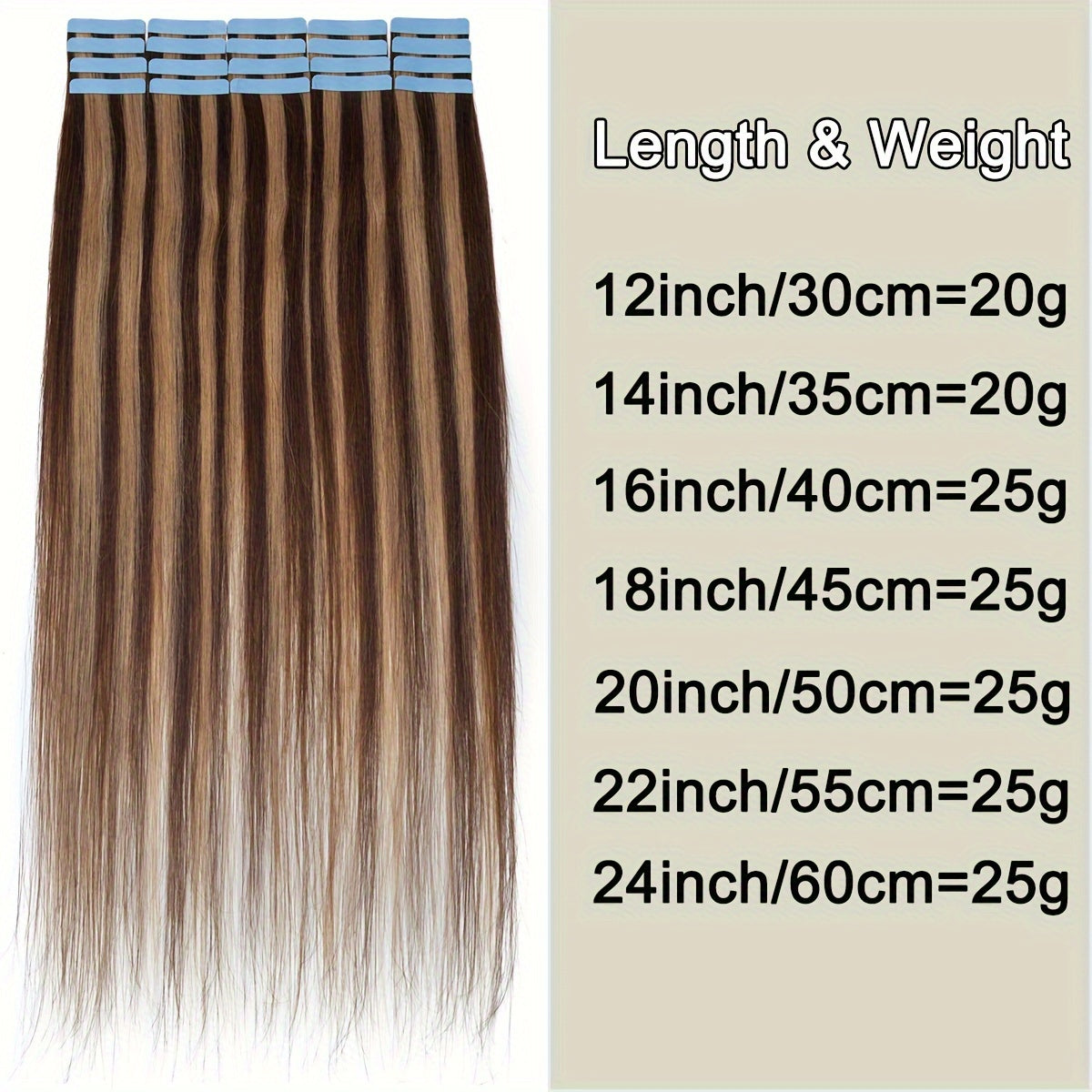 BENEHAIR Tape In Hair Extensions Human Hair Real Human Hair Tape In Extensions Straight Highlight 100% Remy Seamless Human Hair Extensions For Women 30.48-60.96 cm 25g/pack 10pcs Skin Weft