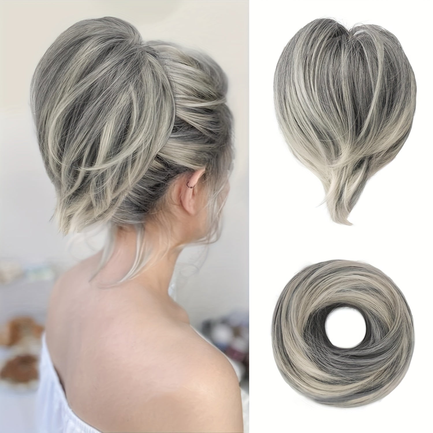[BARSDAR Hair Bun Extension] BARSDAR Straight Synthetic Hair Bun Ponytail Extension | Fully Short Ponytail Bun Extensions | Elastic Scrunchie Hair Accessories For Women