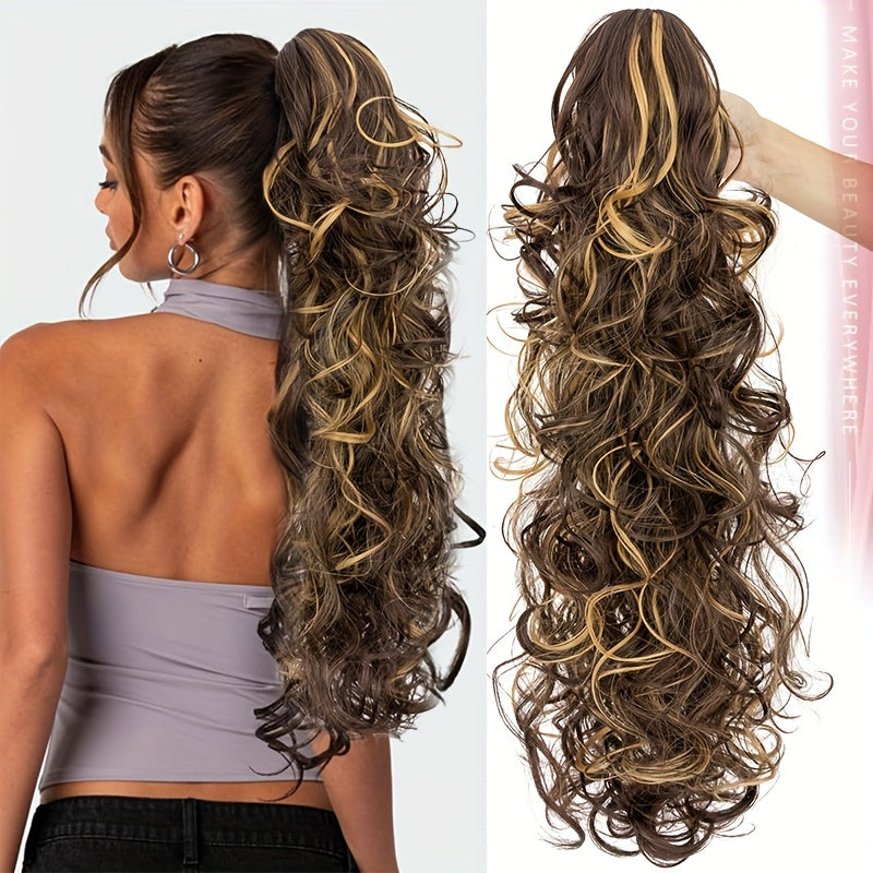 60.96cm Ponytail Extensions Claw Long Thick Wavy Curly Claw Clip In Pony Tails Hairpiece Soft Natural Looking Synthetic Hairpiece For Women