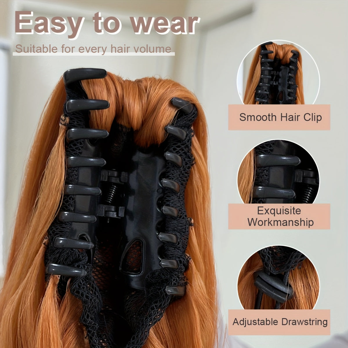 Claw Ponytail Extension Hair Light Brown 55.88 cm Long Water Wave Heat Resistant Fiber Synthetic Ponytail Hairpiece for Girl Women Party Daily Used