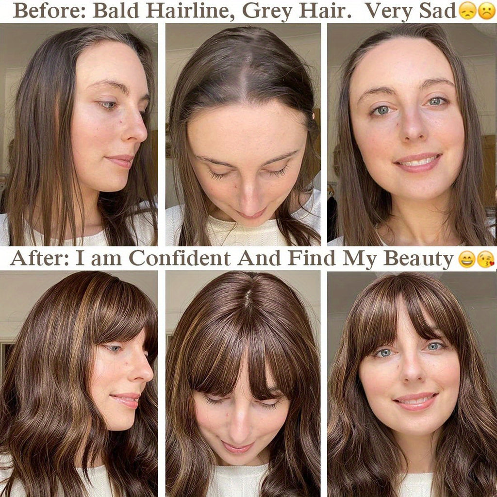 100% Human Hair Clip-In Toppers with Bangs - T-Part Straight Hair Extensions #12P613 Golden Brown & Bleach Blonde for Thin Hair, Daily Use & Special Occasions, Elegant Style for Women of All Ethnicities, Versatile Hairpiece, Secure Clip Attachments